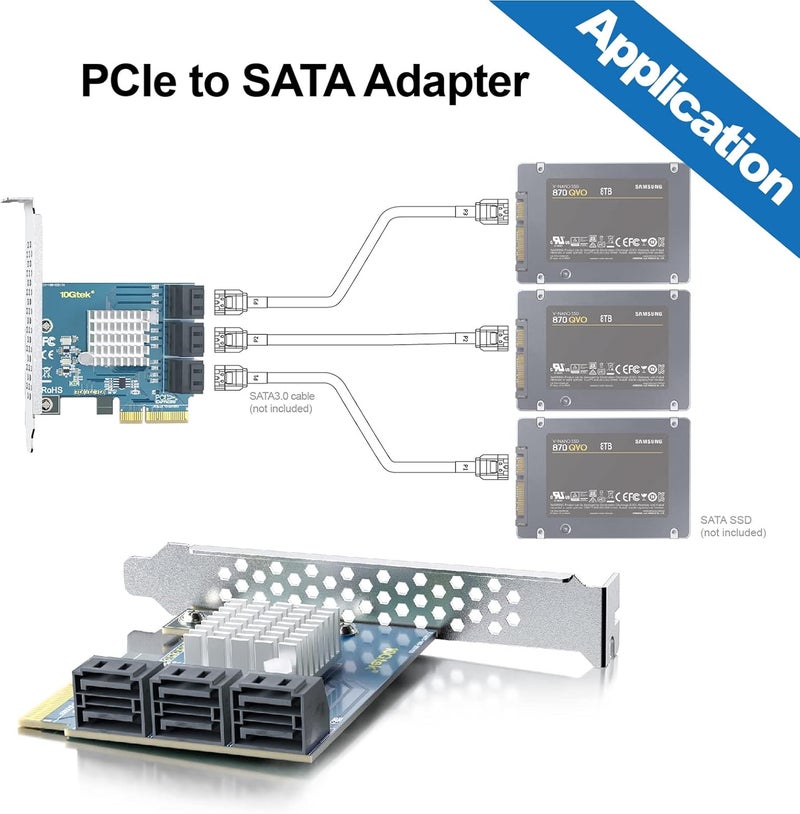 ipolex 6-Port PCIe SATA Expansion Card, 6Gbps SATA III Controller with 6 Cables & Low Profile Bracket, PCIe x4, Support 6 Devices for PC/Server/NAS - Image 4